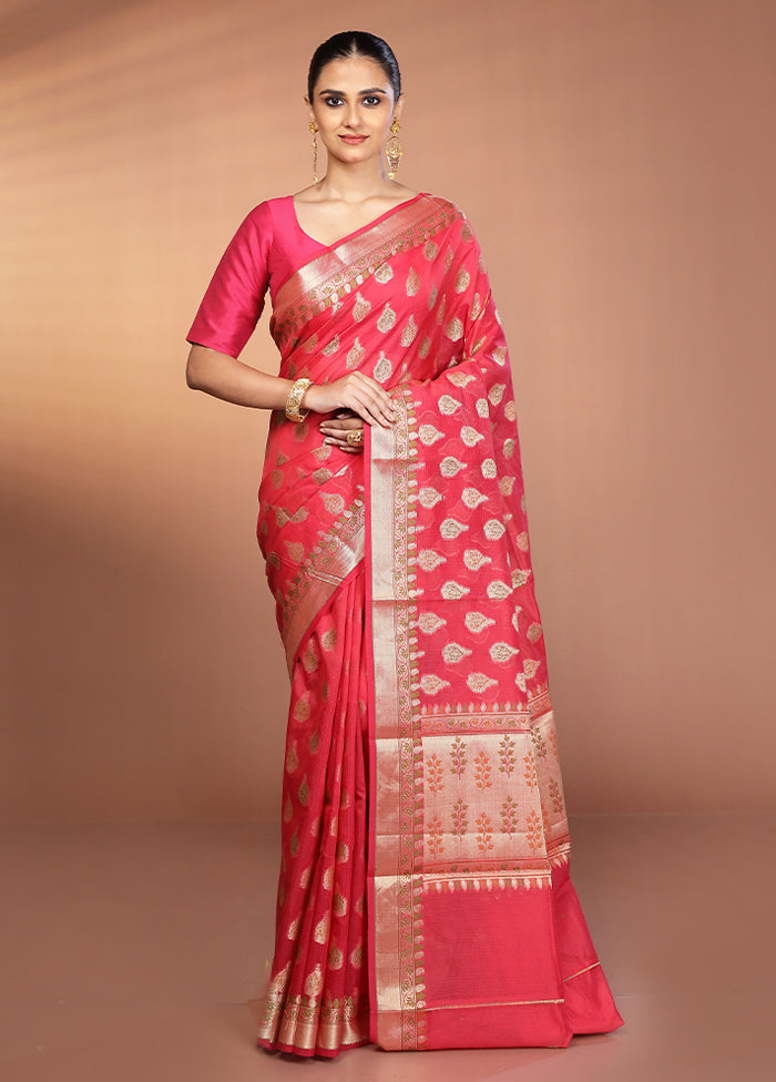Pink Kora Silk Saree With Blouse Piece