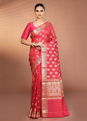 Pink Kora Silk Saree With Blouse Piece