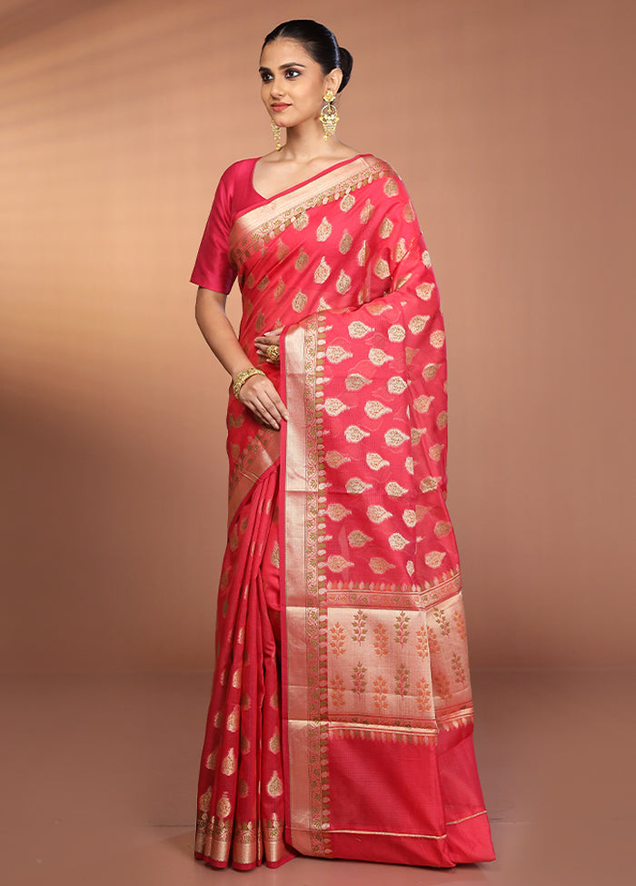 Pink Kora Silk Saree With Blouse Piece