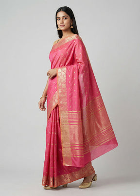 Pink Dupion Silk Saree With Blouse Piece