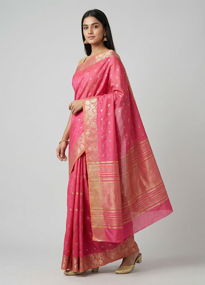 Pink Dupion Silk Saree With Blouse Piece