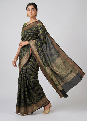 Green Kora Silk Saree With Blouse Piece