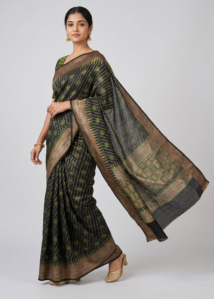 Green Kora Silk Saree With Blouse Piece