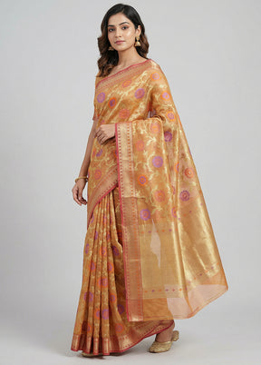 Orange Kora Silk Saree With Blouse Piece