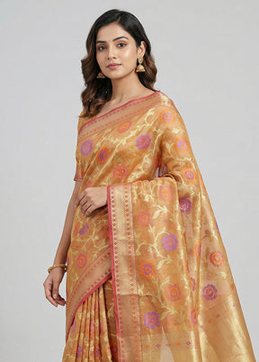 Orange Kora Silk Saree With Blouse Piece