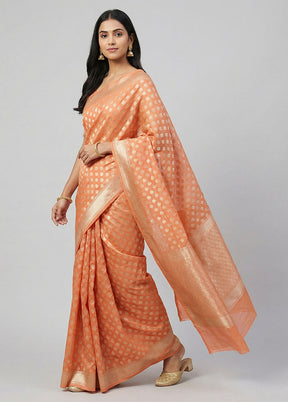 Orange Kora Silk Saree With Blouse Piece