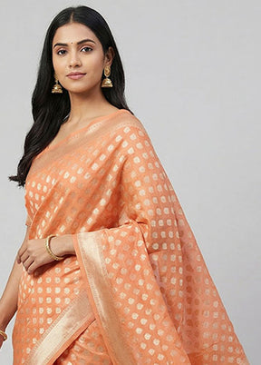 Orange Kora Silk Saree With Blouse Piece