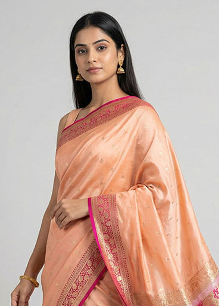 Pink Banarasi Silk Saree With Blouse Piece