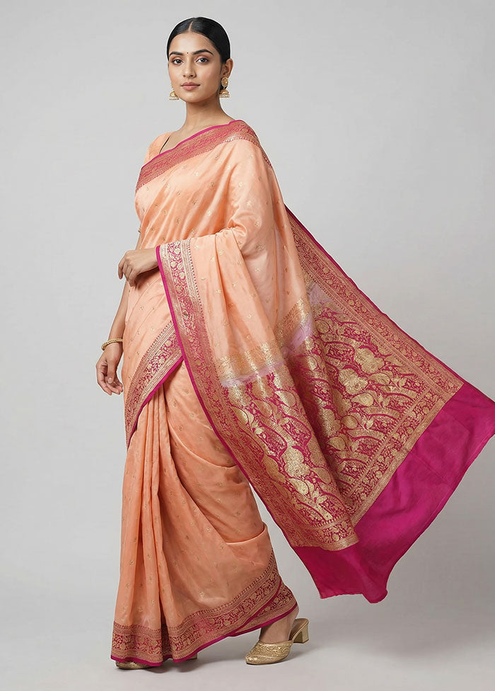 Pink Banarasi Silk Saree With Blouse Piece