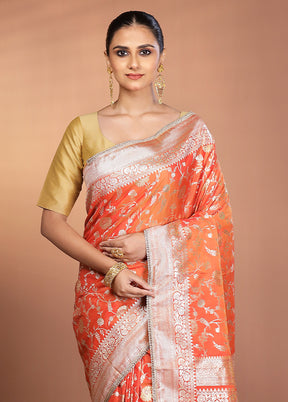 Orange Katan Silk Saree With Blouse Piece
