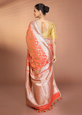 Orange Katan Silk Saree With Blouse Piece