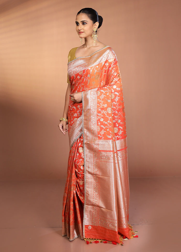 Orange Katan Silk Saree With Blouse Piece