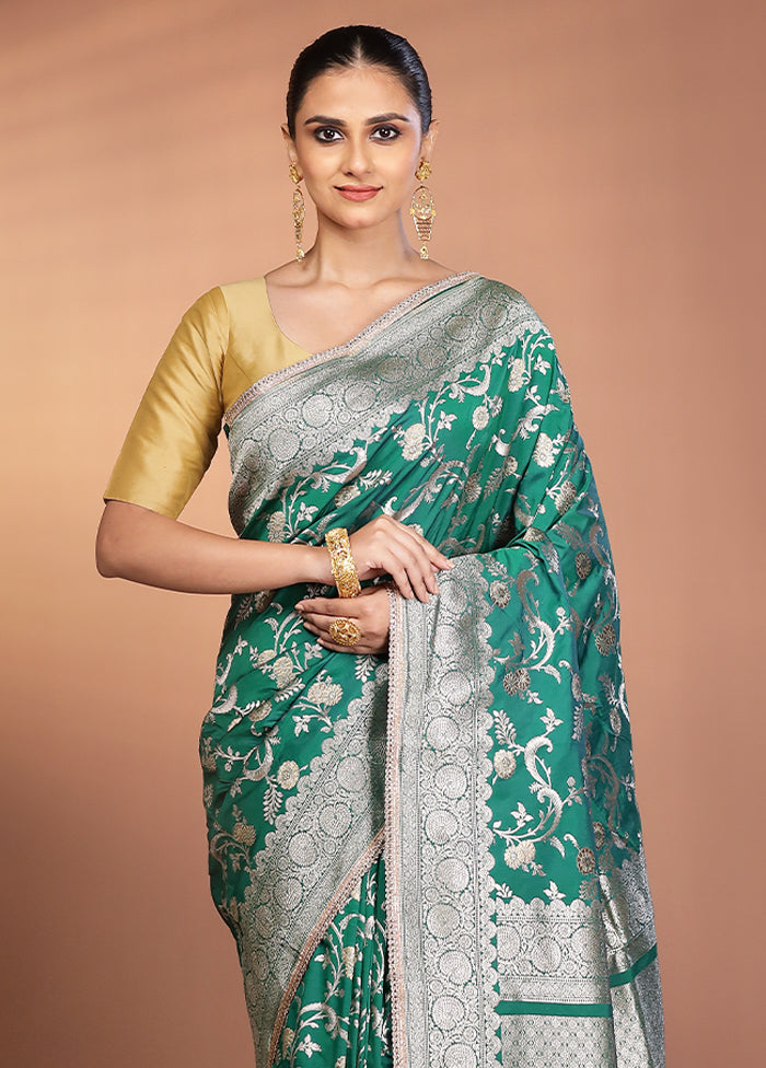 Green Katan Silk Saree With Blouse Piece