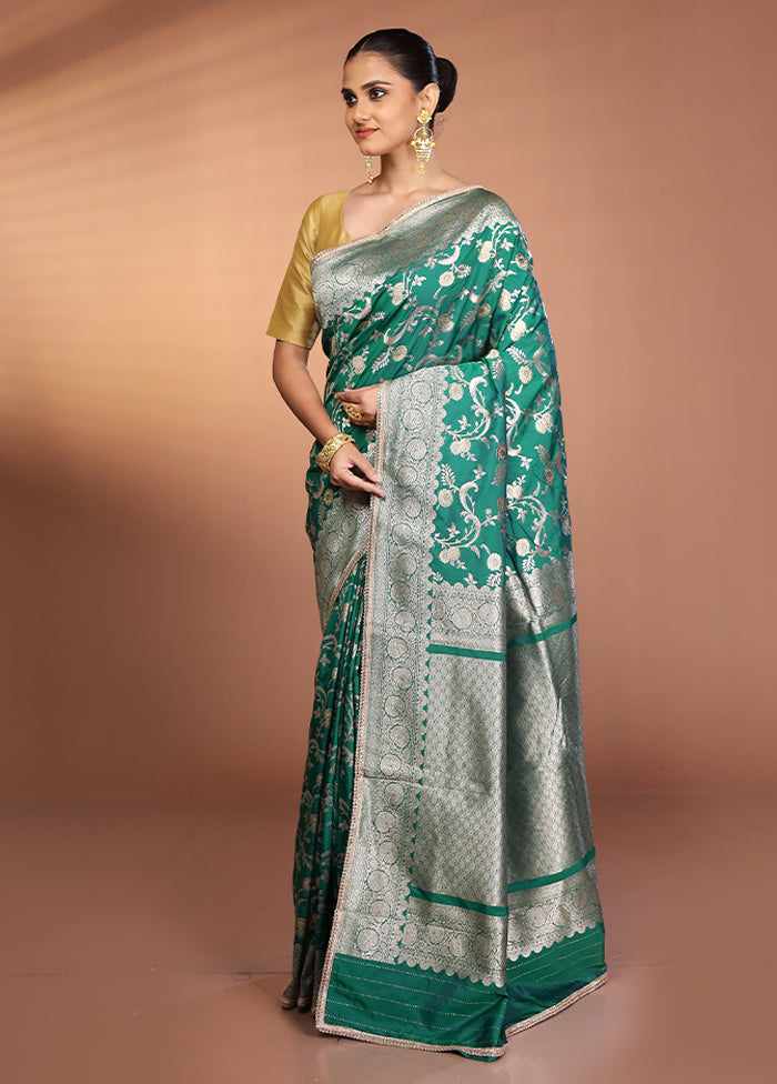 Green Katan Silk Saree With Blouse Piece