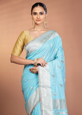 Blue Katan Silk Saree With Blouse Piece