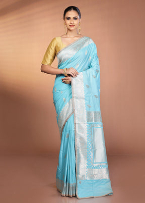 Blue Katan Silk Saree With Blouse Piece
