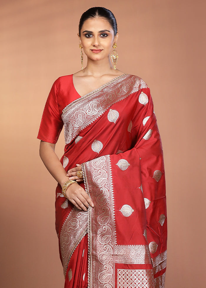 Maroon Katan Silk Saree With Blouse Piece