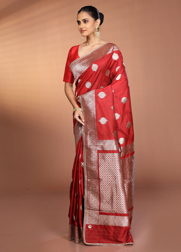 Maroon Katan Silk Saree With Blouse Piece