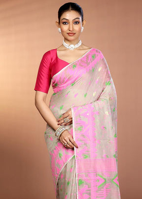 Grey Tant Jamdani Saree Without Blouse Piece