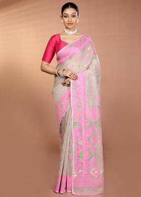 Grey Tant Jamdani Saree Without Blouse Piece