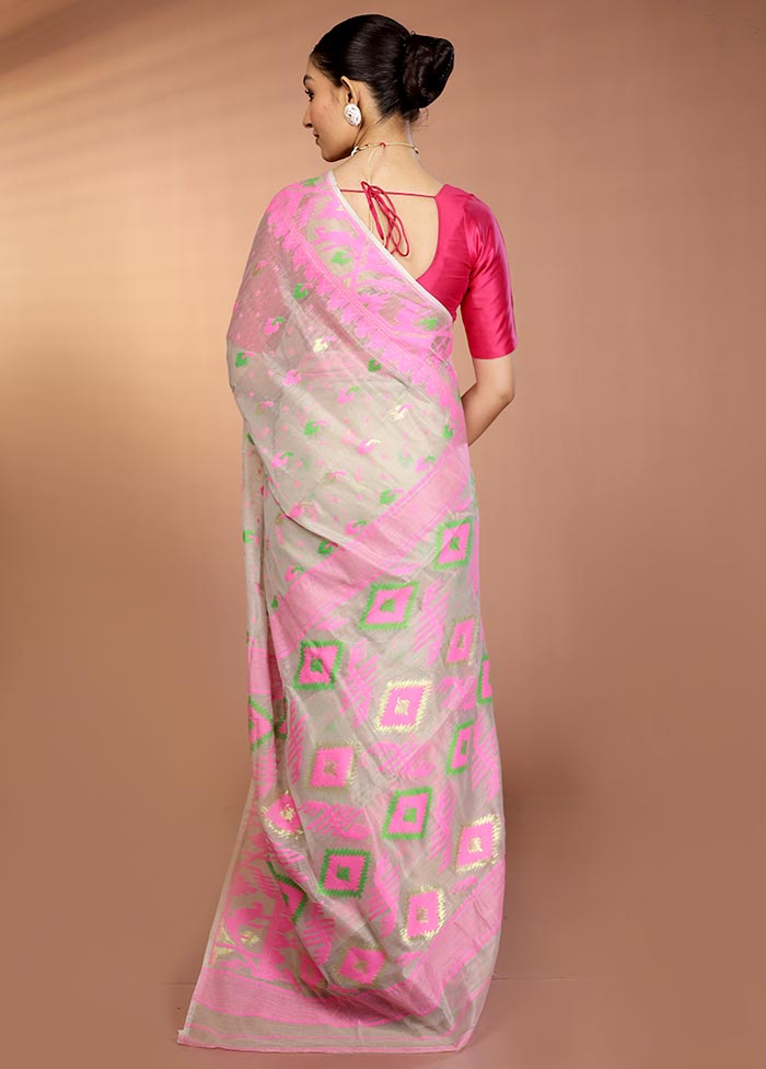 Grey Tant Jamdani Saree Without Blouse Piece