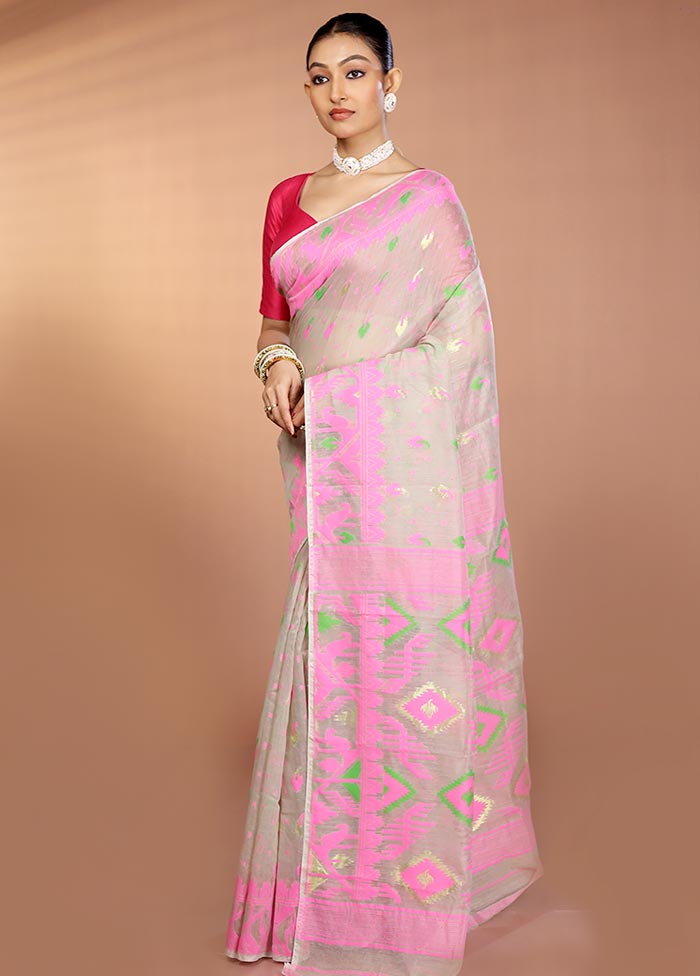 Grey Tant Jamdani Saree Without Blouse Piece