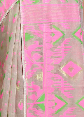 Grey Tant Jamdani Saree Without Blouse Piece