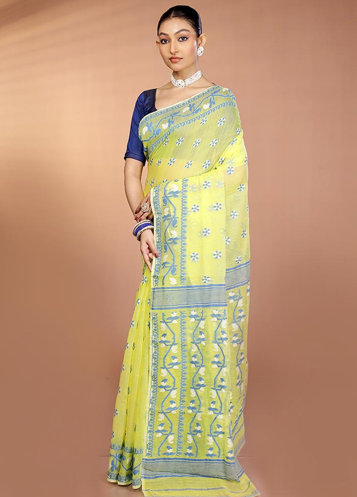 Yellow Tant Jamdani Saree Without Blouse Piece