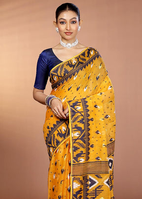 Yellow Tant Jamdani Saree Without Blouse Piece