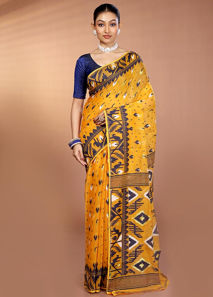 Yellow Tant Jamdani Saree Without Blouse Piece