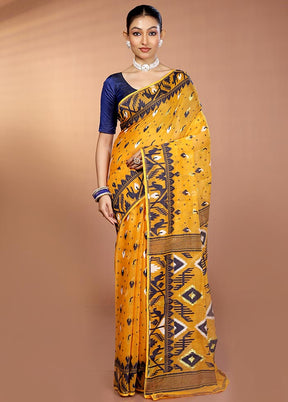 Yellow Tant Jamdani Saree Without Blouse Piece