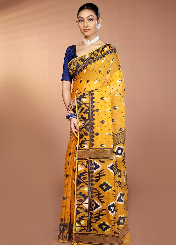 Yellow Tant Jamdani Saree Without Blouse Piece