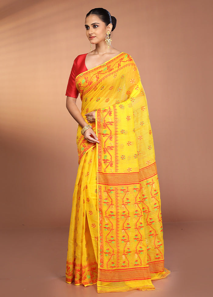 Yellow Tant Jamdani Saree Without Blouse Piece