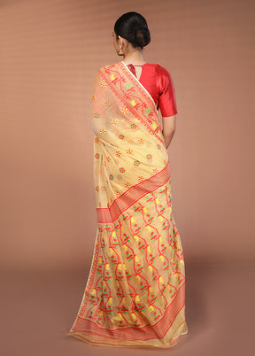 Cream Tant Jamdani Saree Without Blouse Piece