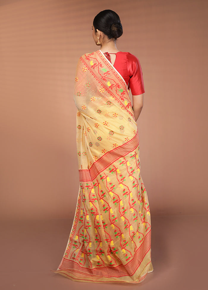 Cream Tant Jamdani Saree Without Blouse Piece