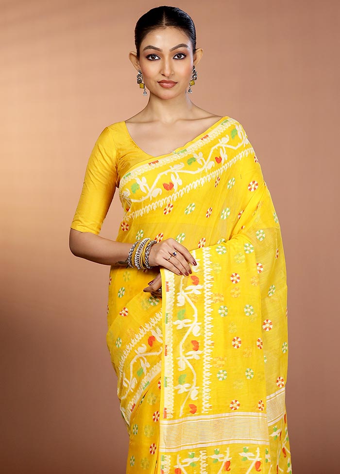 Yellow Tant Jamdani Saree Without Blouse Piece
