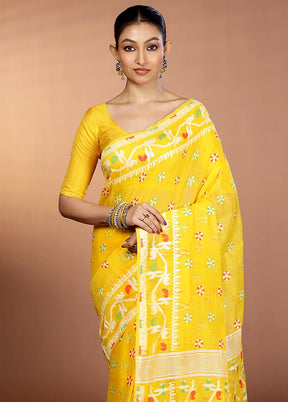 Yellow Tant Jamdani Saree Without Blouse Piece
