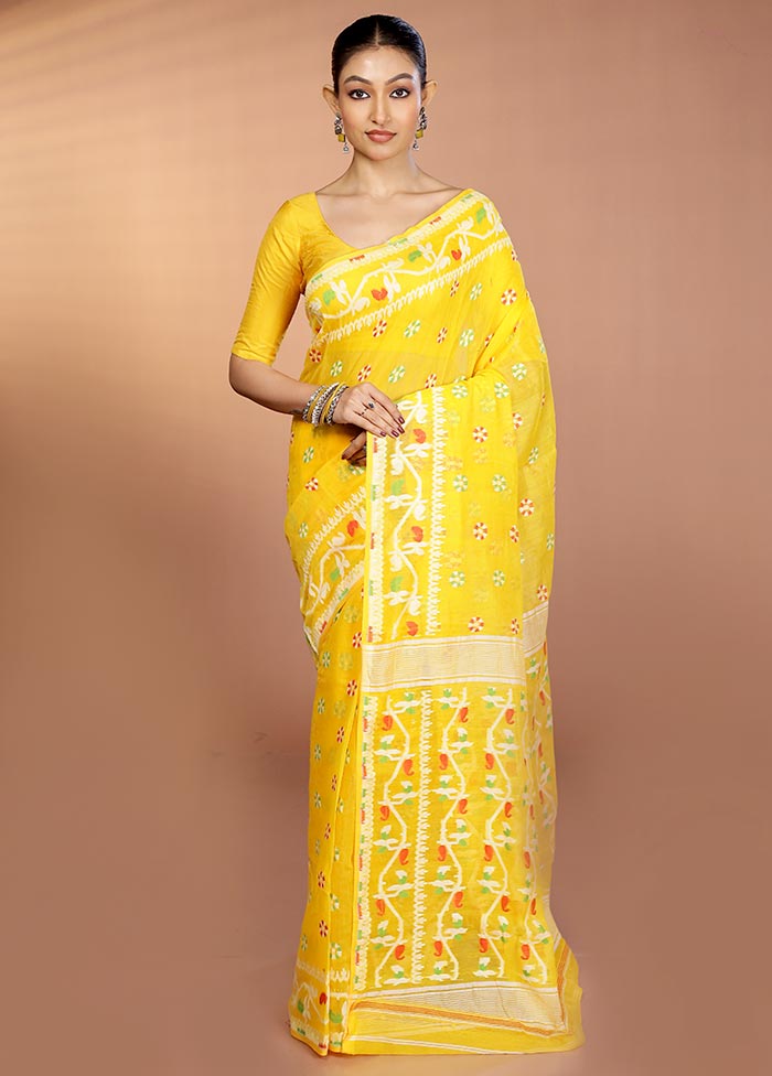 Yellow Tant Jamdani Saree Without Blouse Piece