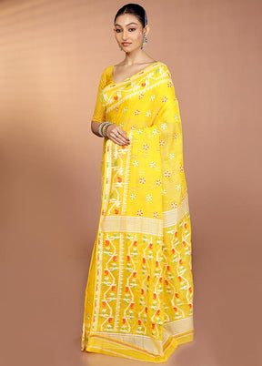 Yellow Tant Jamdani Saree Without Blouse Piece