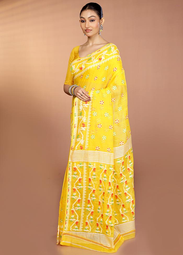 Yellow Tant Jamdani Saree Without Blouse Piece