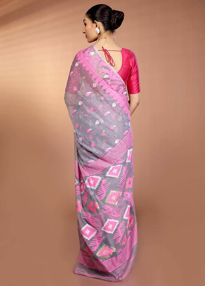 Grey Tant Jamdani Saree Without Blouse Piece