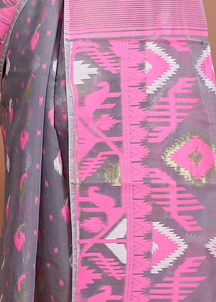 Grey Tant Jamdani Saree Without Blouse Piece