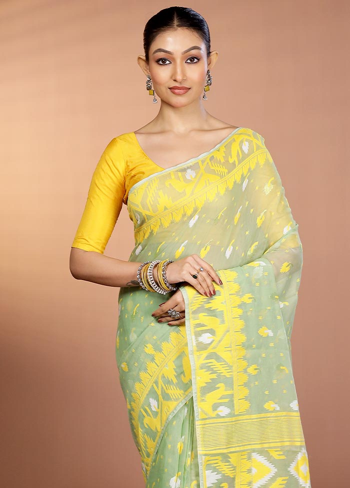 Green Tant Jamdani Saree Without Blouse Piece