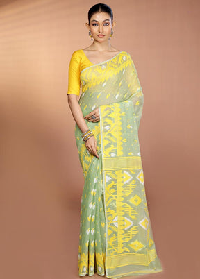 Green Tant Jamdani Saree Without Blouse Piece