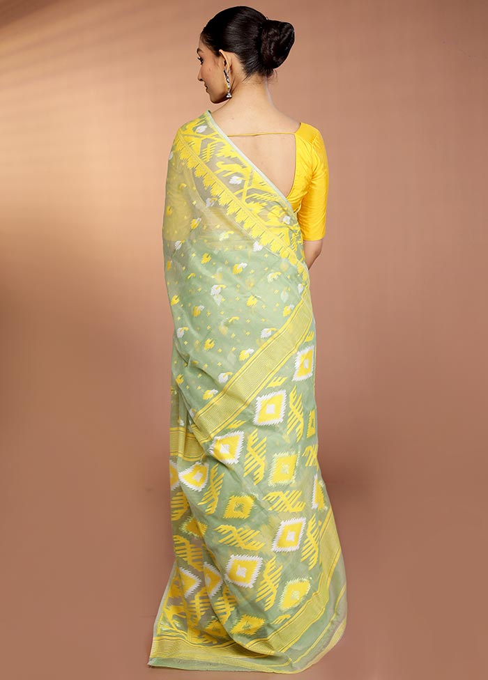 Green Tant Jamdani Saree Without Blouse Piece