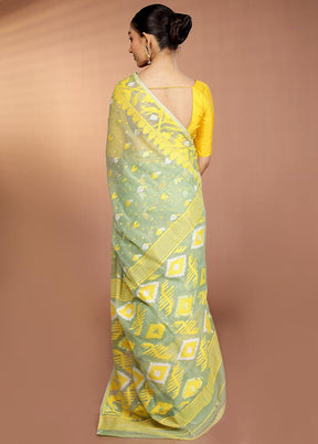 Green Tant Jamdani Saree Without Blouse Piece