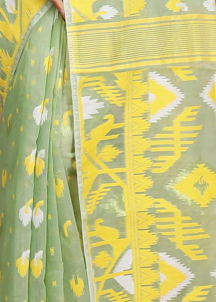 Green Tant Jamdani Saree Without Blouse Piece