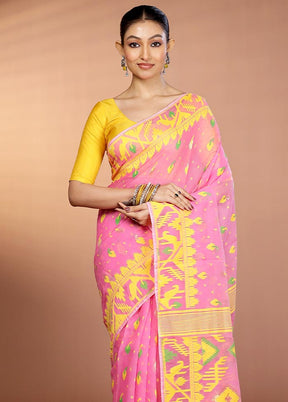 Pink Tant Jamdani Saree Without Blouse Piece