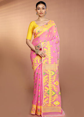 Pink Tant Jamdani Saree Without Blouse Piece