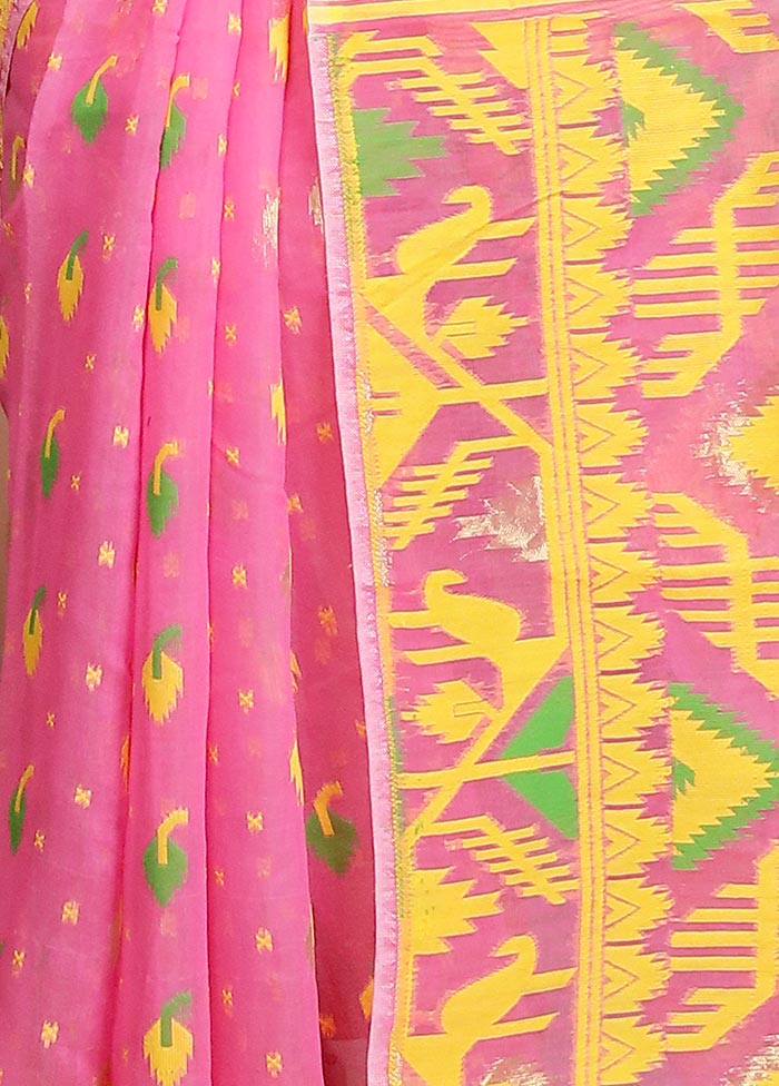 Pink Tant Jamdani Saree Without Blouse Piece